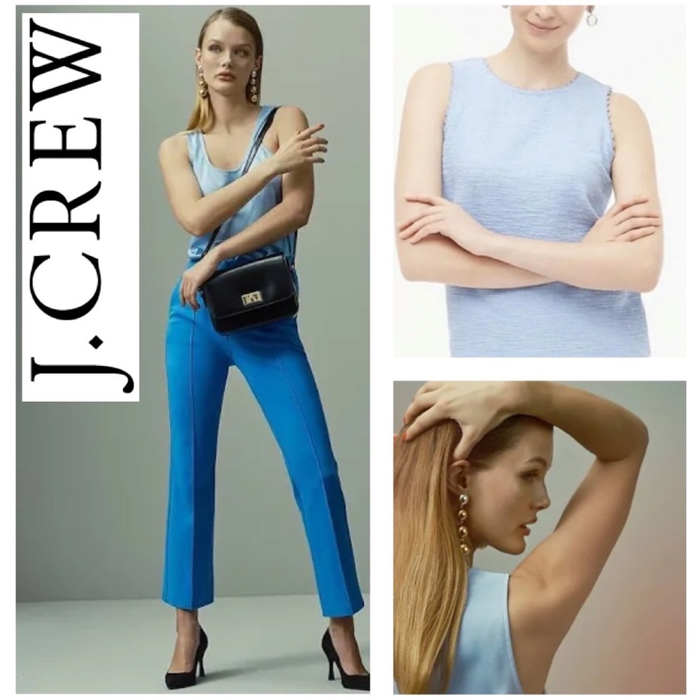 Sleeveless Blue Textured Tank Top Scallop Trim Neck Zip Up Back J Crew